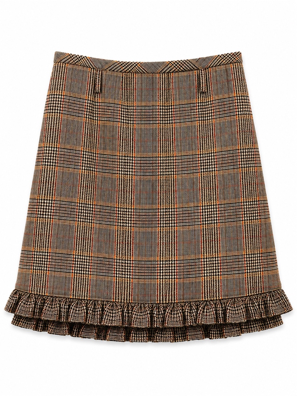 J. Crew Plaid A-Line Skirt with Ruffle Hem - Brown and Tan